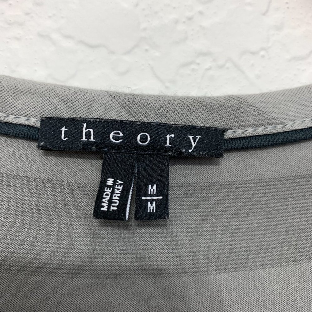 Theory Mens Medium Gray Striped Lightweight Stretch Crew Neck Top Short Sleeves - Picture 4 of 10